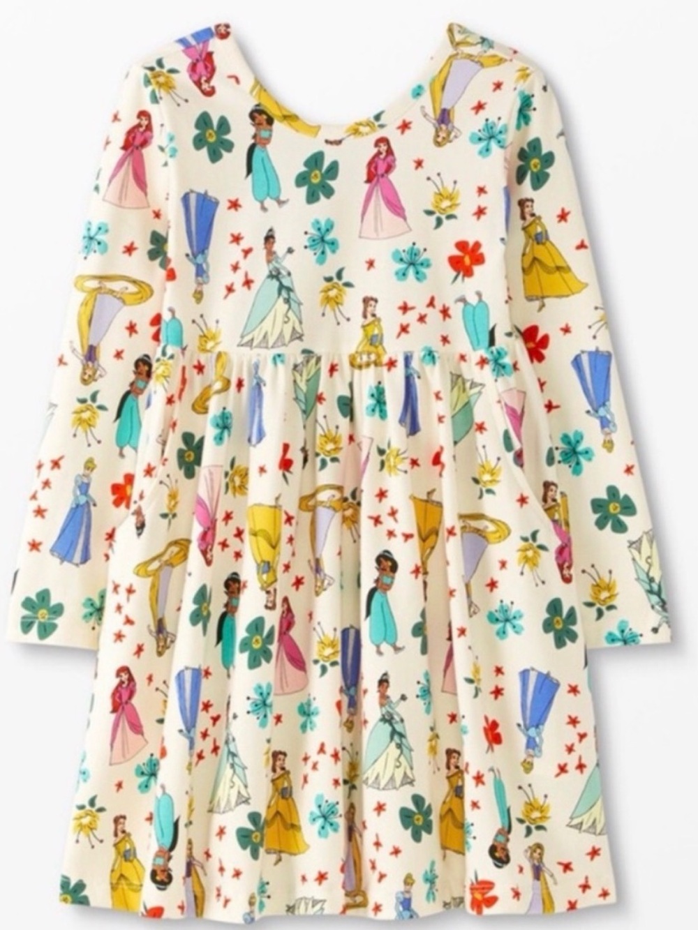 Hanna Andersson Cream Princess Print Long-Sleeve Twirl Dress
